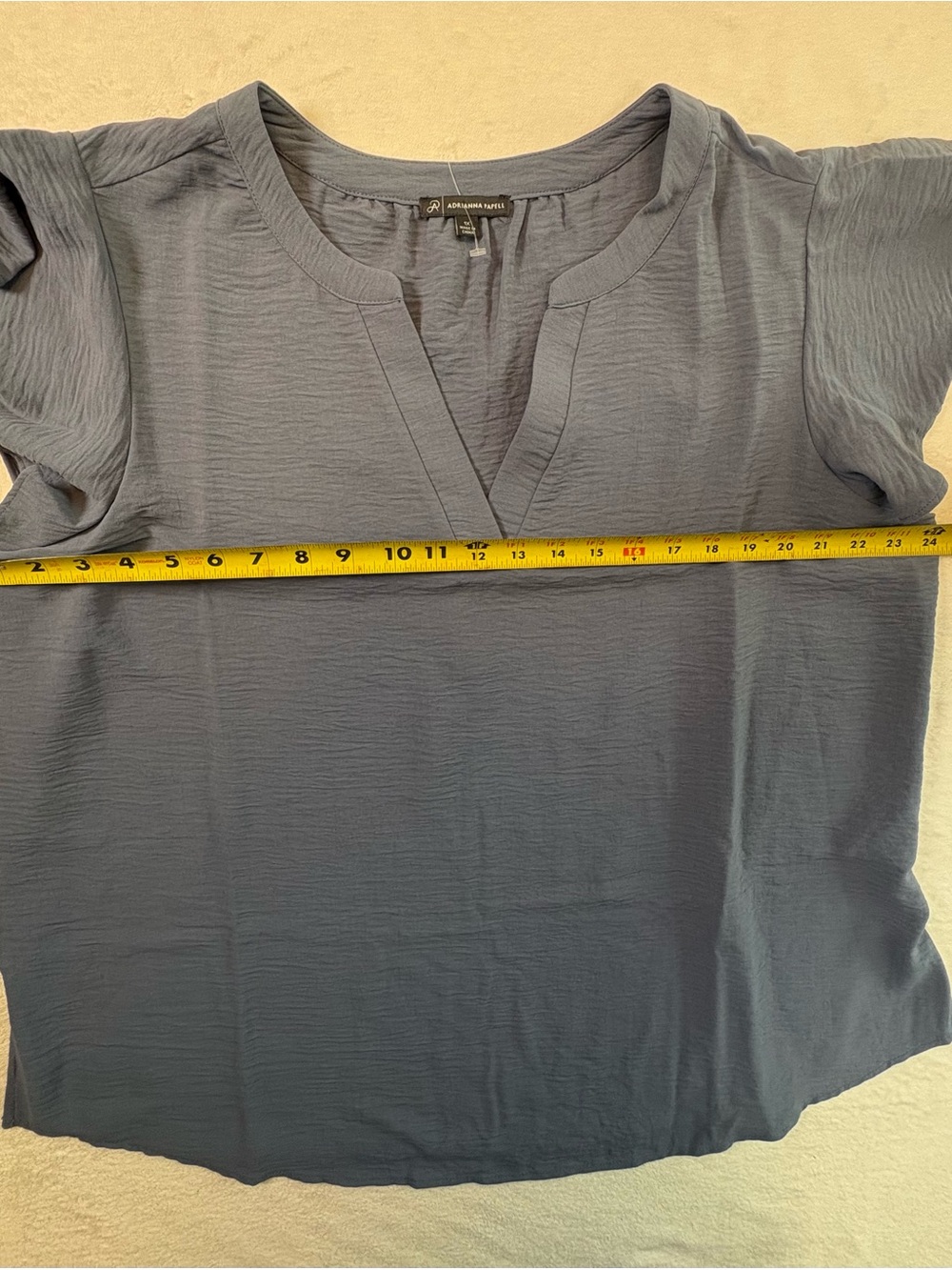 Adrianna Papell 1X Blue Flutter Sleeve Split Neck Blouse Crinkle Polyester Top - Picture 11 of 15